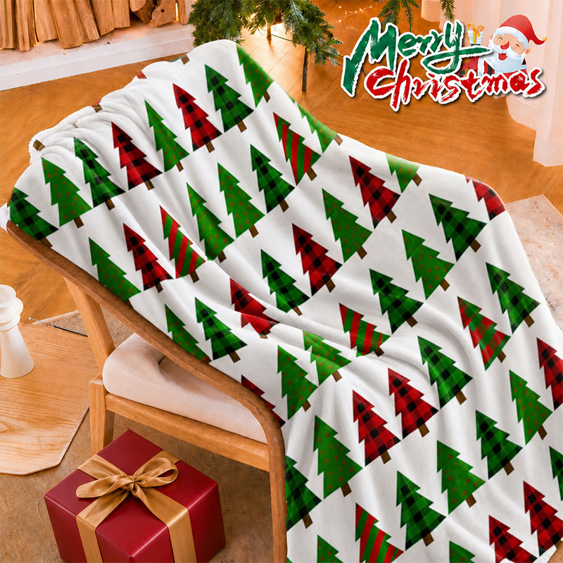 Christmas Throw Blanket - Noel Ağacı Baskılı Noel Ekose Örtü,