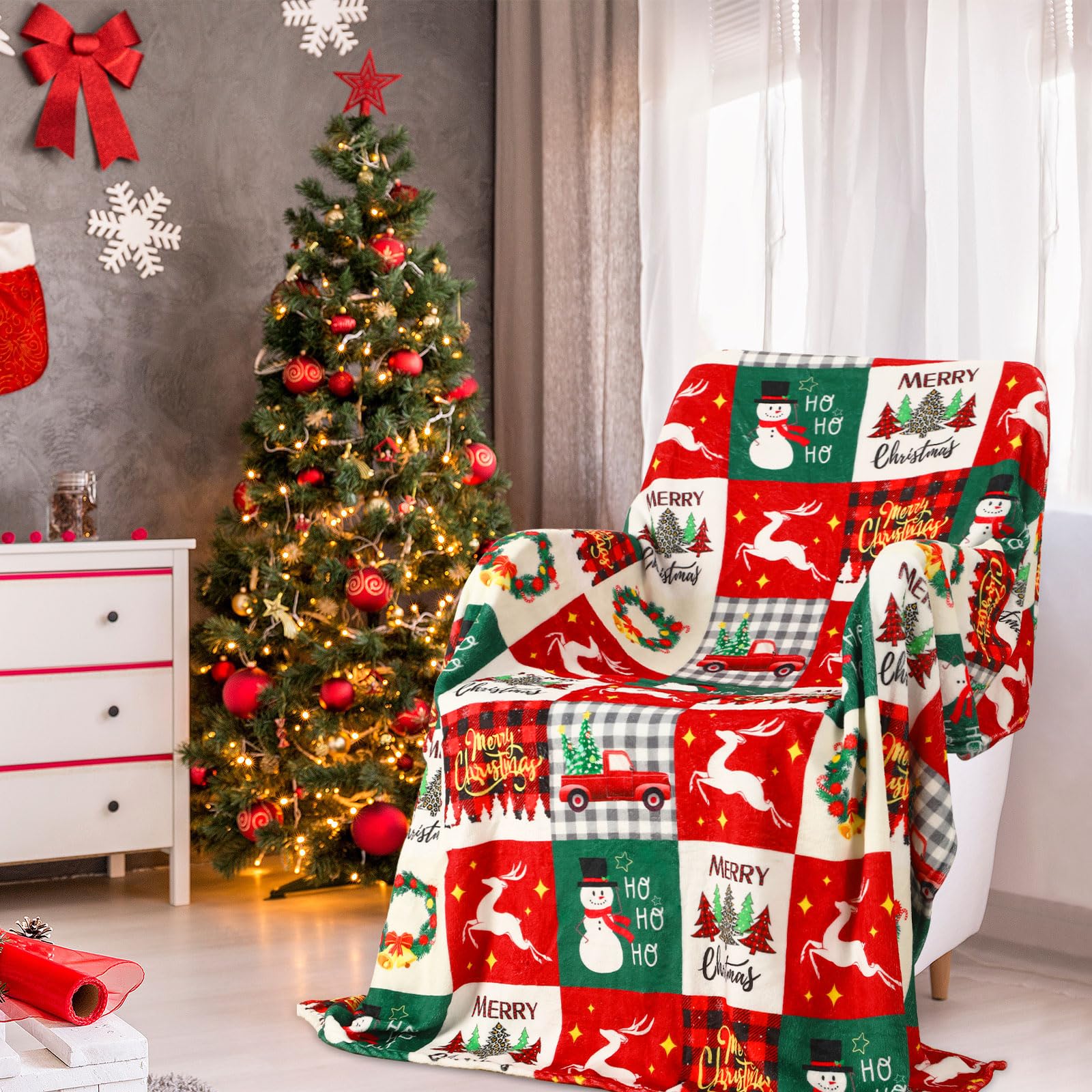 Noel Kırmızı Yeşil Ekose Karda - Christmas Throw Blanket incelemesi ve fiyatı